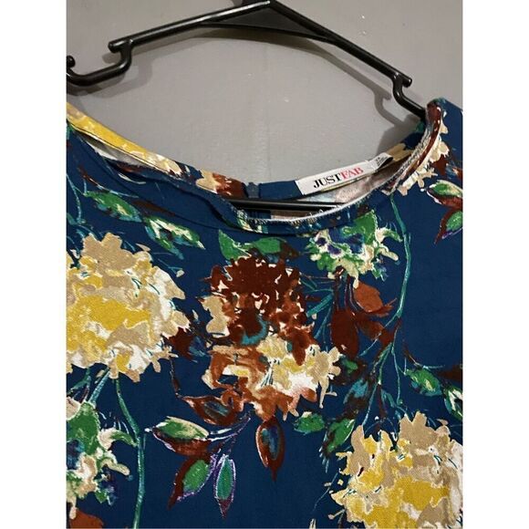 JUST FAB Long Sleeve Floral Print Blue A Line Rayon High Neck Dress 2X - Picture 7 of 10